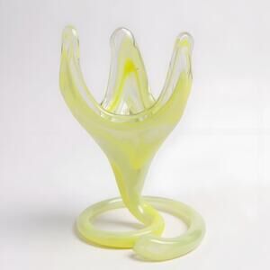 Vintage Murano Sooner Glass Vase Yellow Swirl Hand Blown Italy 8.5”